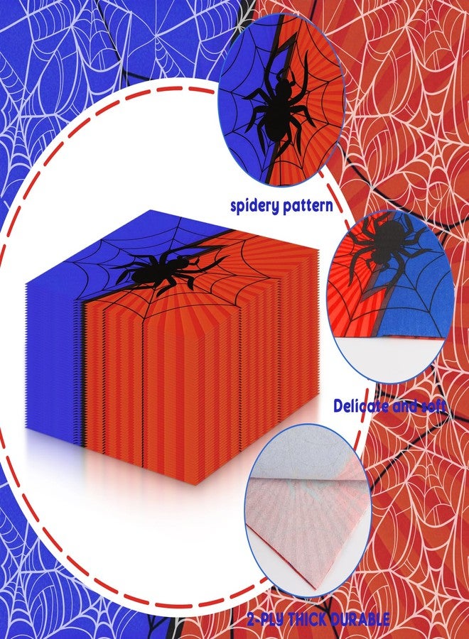 iNINGER Spider Serviette Napkins,Blue Red Paper Napkins,Recycled Paper Napkins,Spider Themed Party Decorations,Napkins for Girls Boys Birthday Party Halloween - Image 3